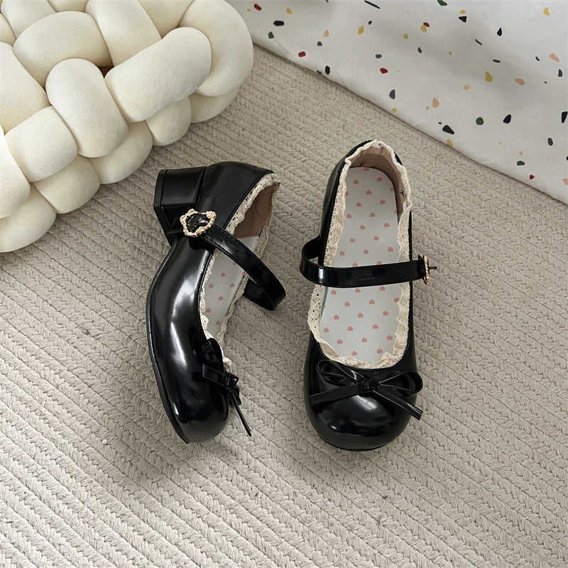 JK Mary Jane Shoes Causal Shallow Butterfly-knot Shoes Leather Shoes